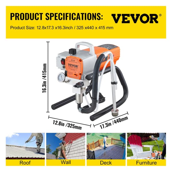 Luftløs Vægmaling Sprøjte, 1800W Effekt, 3000psi Justerbart Tryk, 1800W