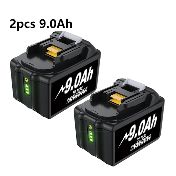 18V Batteri, Høj Kapacitet 6000mAh/7000mAh/9000mAh, Genopladeligt Li-Ion,2 stk. 18V 9000mAh 2PCS 18V 9000mAh 2PCS 18V 9000mAh