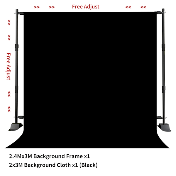 Justérbar Baggrundsstøtte 2.4x3M, Lærred Baggrund, Fotograferings Støttesystem,Med sort klæde With Black Cloth With Black Cloth