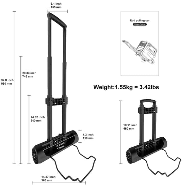 Fällbar handvagn, justerbart handtag, lättviktsdesign, stödjer 50 lbs