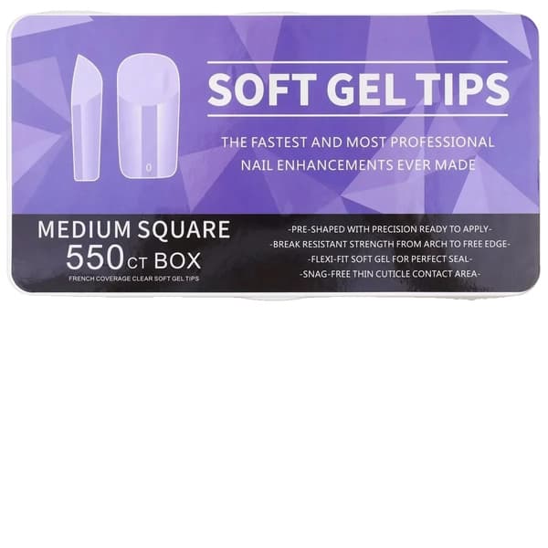 Bløde Gel Negletips, Mandler og Kisteformer, 550 Stykker, Kvadrat