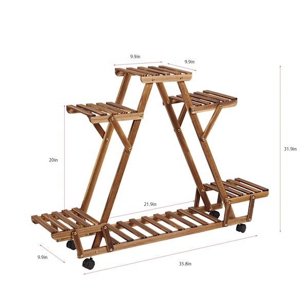 Växt Hylla, Triangulär Design, Kolsvart Trä, Guld
