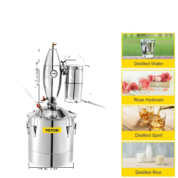 18,5 Gal Rustfrit Stål Alkoholdestillator, Høj Renhed Filtrering, Allsidig Opvarmning,70 liter 18,5 gallon 70L 18.5Gal 70L 18.5Gal