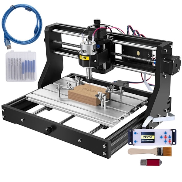 CNC Router Graveringsmaskine med Lasermodul - 3 Akser, USB-port, GRBL Kontrolkort & Offline Kontroller 3018 PROM 0.5W Laser