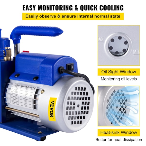 HVAC Vakuum Pumpe, 7 CFM, 1/2 HK, Olie Visningsvindue