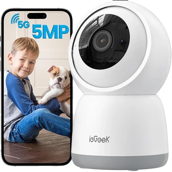Inomhus säkerhetskamera, 5MP upplösning, 360° rörelsespårning