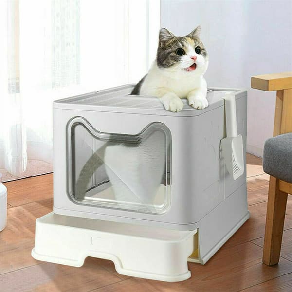 Kattekattetoilet, designet til frontindgang, foldbar og stor., GRÅ GRAY GRAY