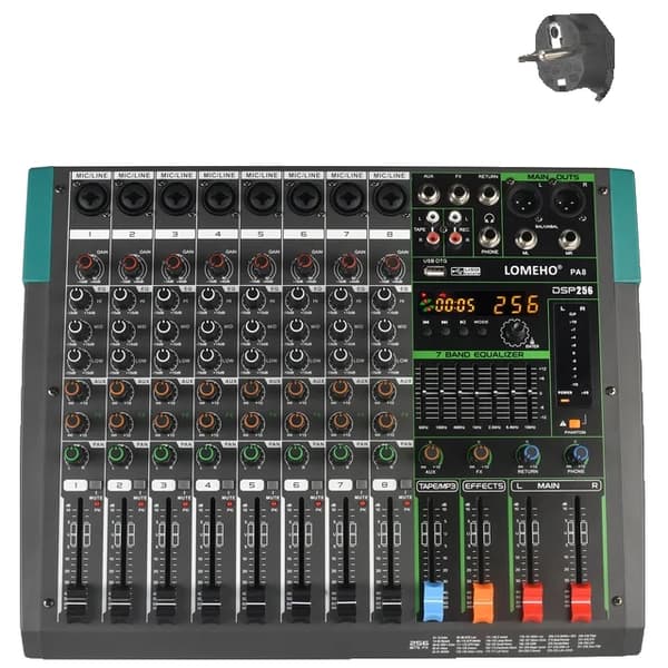 Digital ljudmixer, 256 digitala effekter, 7 band EQ, EU-kontakt