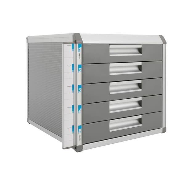 Filorganisator, 5-lags design, låsbar skuffe, grå