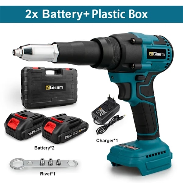 Elektrisk Blindnietpistol, Genopladeligt Lithium Batteri, Trådløs 2x Battery-Plastic
