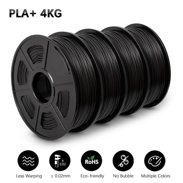 3D-printer filament, holdbar PETG og PLA, miljøvenlig, PLAPLUS Sort 4Ruller