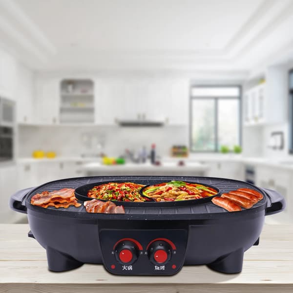 Hot Pot, 2-i-1 Grill, Non-stick Kogeflade, sort