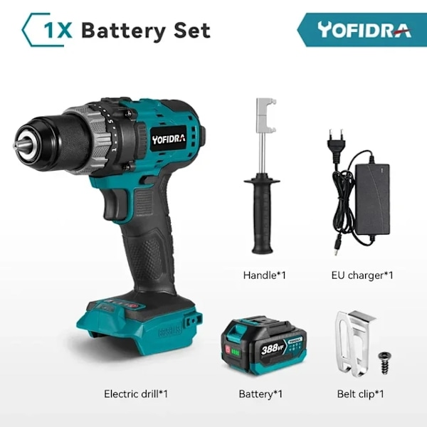 Elektrisk boremaskine, 650Nm børsteløs motor, 25+3 momentindstillinger, 1 Batteri EU-stik 1 Battery EU Plug 1 Battery EU Plug