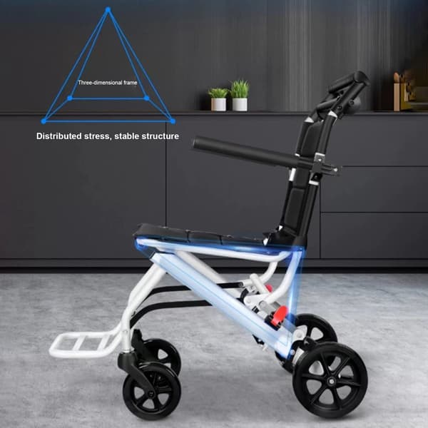Fällbar rullstol, lättviktig, ergonomisk design, justerbart säkerhetsbälte, Vit