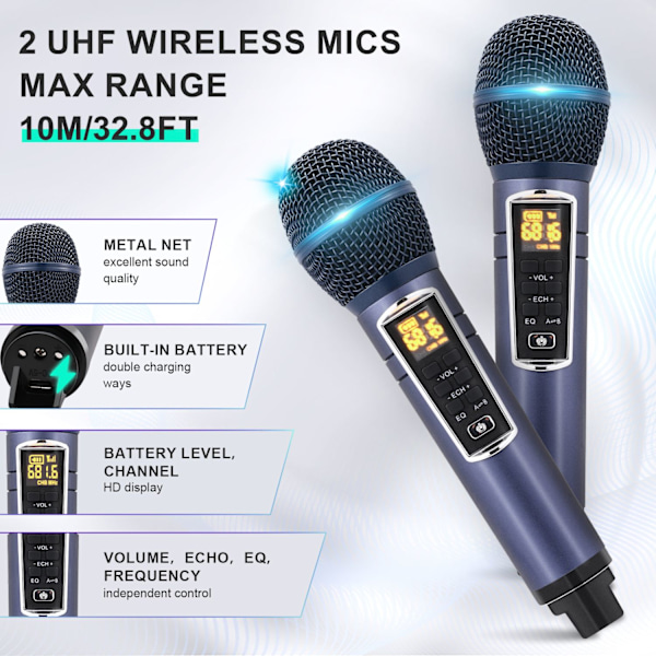 Bluetooth Karaoke maskine, Touchscreen LED lys, Professionelt lydsystem