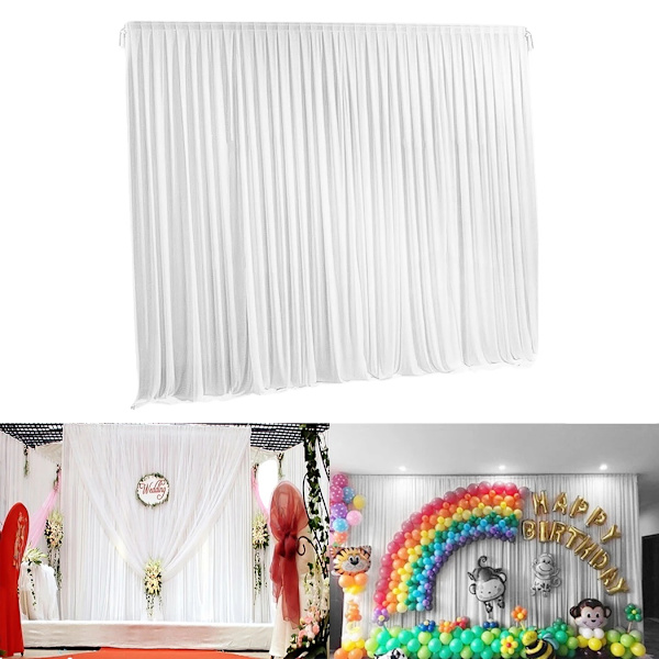 Vit Sidenbakgrundsförhänge, Enkel Upphängning, Perfekt för Evenemang (10ft x 10ft), VIT, 3M X 3M White WHITE
