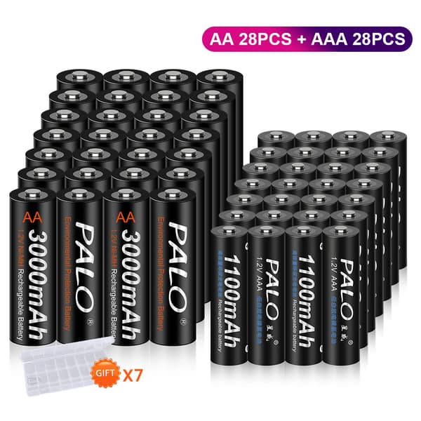 Ladattavat paristot, 1100mAh (AAA), 3000mAh (AA), 28AA AAA