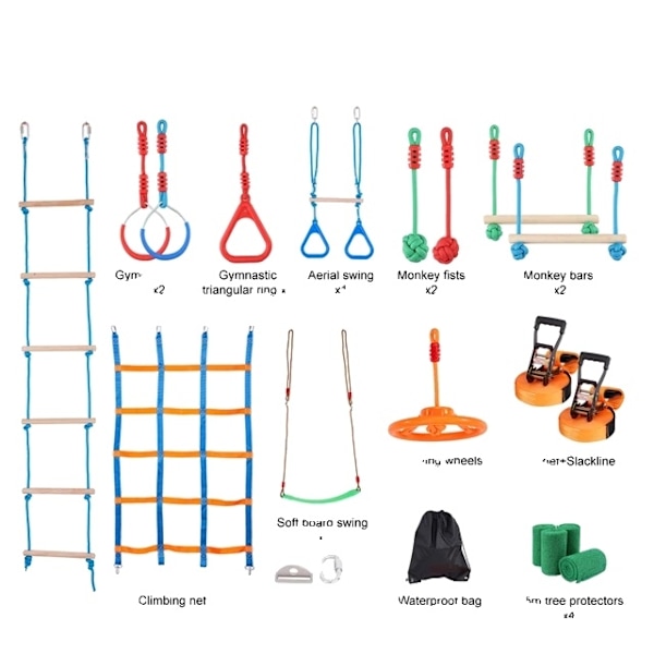 Ninja Warrior hinderbana, väderbeständiga slacklines, viktgräns på 500lbs., 50x2ft 12st 50x2ft 12pcs 50x2ft 12pcs