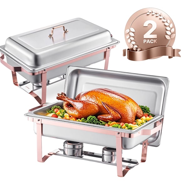 Chafing Dish Sæt, Rustfrit Stål, 8 Quart Kapacitet, Rosen Guld
