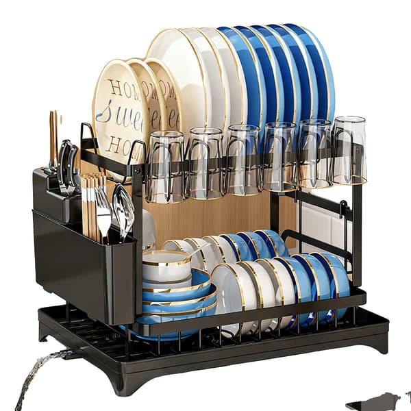 Vaskestativ til tallerkener, automatisk dræningsfunktion, pladsbesparende design, 1 stk