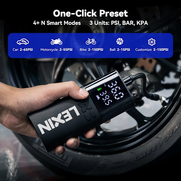 Dækopblæser, 150PSI, Smarte Tilstande, LEXIN P4