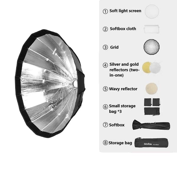 Softbox, Parabolsk Design, Honningkage Gitter Inkluderet, Sølv til AD-S85S