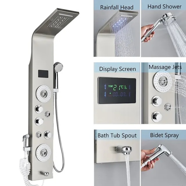 LED Duschblandare, Digital Display, Vattenfall Duschhuvud F