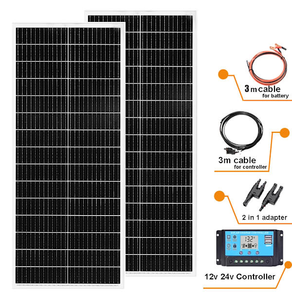 Rigid solpanel, 200W maximal effekt, 24% celleffektivitet, monokristallint kisel,12v24v200w kit