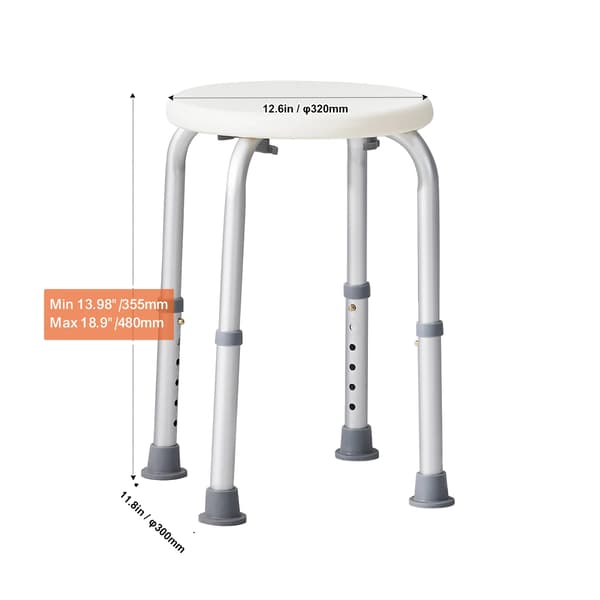 Duschstol, Justerbar Höjd, Halkfri Design, Vit
