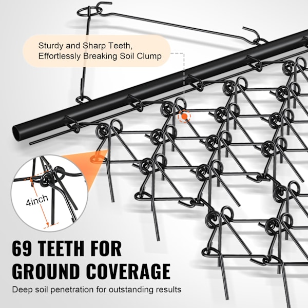 Drag Harrow 78.74"x47.63", 69 Ståltænder, Heavy-Duty Jordnivellering
