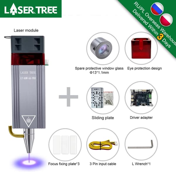 Laserhoved, Træskæring, Blåt Lys, 10W-KIT-12V