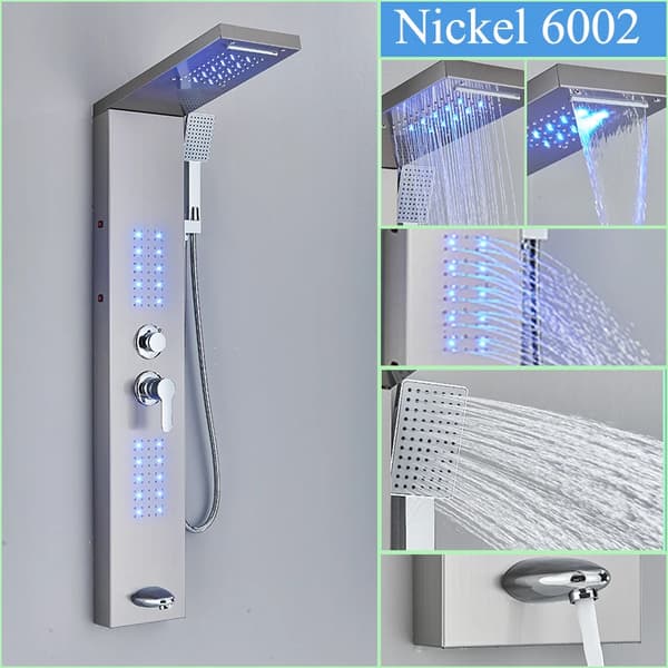 LED Duschpanel, 4/5 Stegs Duschfunktion, Väggmonterad Design, Nickel-F-6002