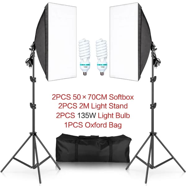 Softbox-belysningskit, reflektiva material, mångsidiga strömalternativ, 135W glödlampor
