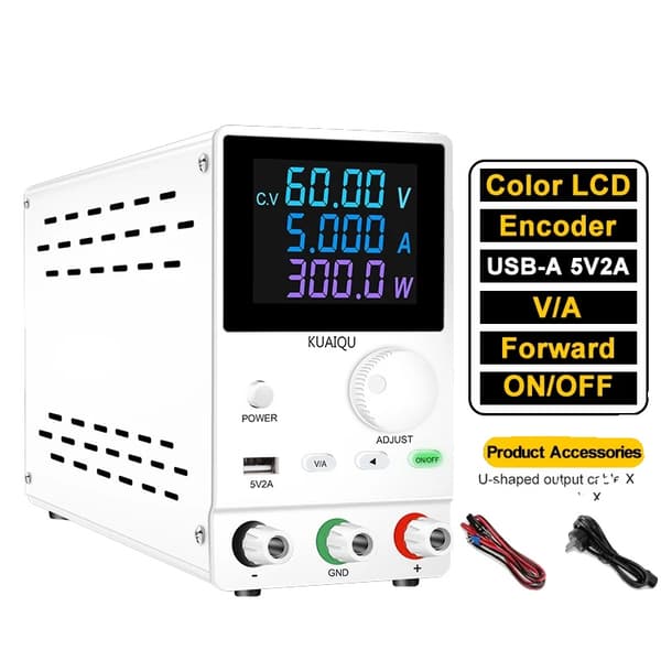DC-strömförsörjning, justerbar spänning, hög precision, 60V 5A 300W Vit