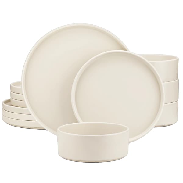 Stengodsservis, Miljövänligt Material, Elegant Design, KRÄM VIT-CW, 12-BITAR
