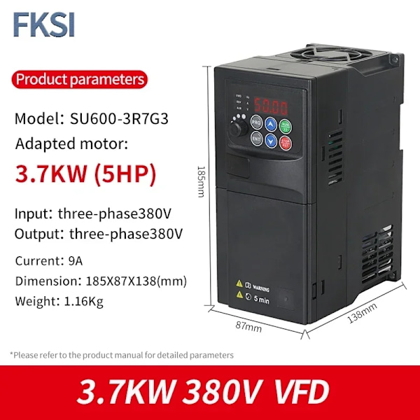 Variabel frekvensomformer, DC/AC inverter, 0,75KW-5,5KW udgangseffekt,3,7KW 380V 3-3PH B, Universal 3.7KW 380V 3-3PH B 3.7KW 380V 3-3PH B