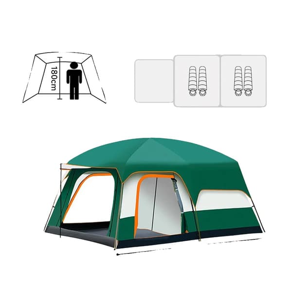 Campingtält, lättviktsdesign, rymligt inre, grön