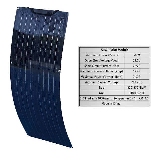50W Flexibelt Solpanel, Hög Effektivitet, Vattentät Design,19,8V 50W 19.8V 50W A 19.8V 50W