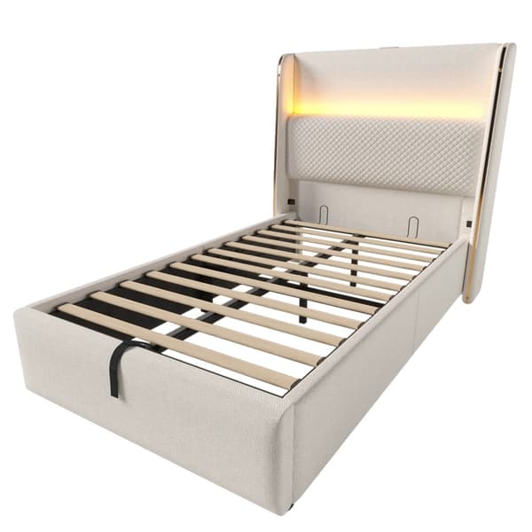 Seng, Opbevaringsfunktioner, USB og Type-C Forbindelse, 90x200cm, Beige