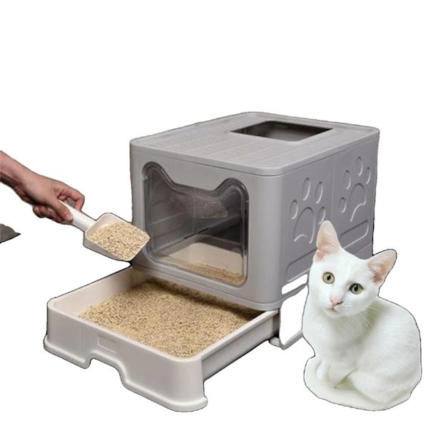 Kattlåda, Fällbar Design, Luktkontroll, GRÅ