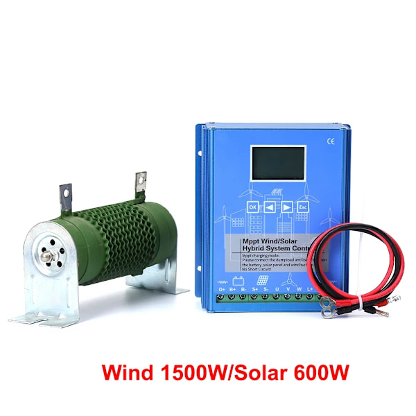 MPPT Vind- och Solhybridladdningskontroll, 12V/24V Automatisk, LCD-skärm,Vind1500w Sol600w, 12V 24V AUTO Wind1500w Solar600w Wind1500w Solar600w