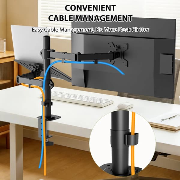 Monitoriteline, ergonominen muotoilu, tilaa säästävä kiinnitys, MUSTA