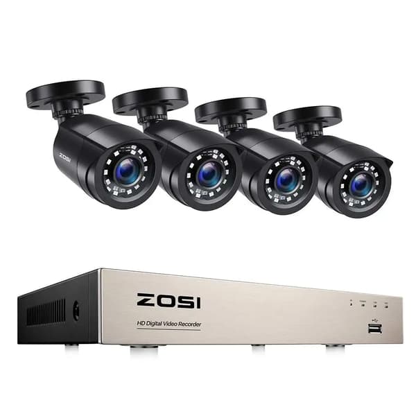Säkerhetskamerasystem, 8CH DVR, 2MP upplösning, 18m kabel längd,Ingen, 8CH DVR x 4 Kameror