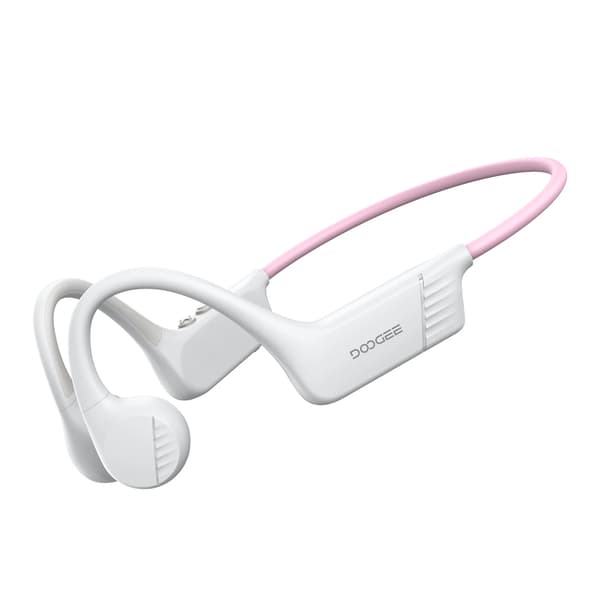 Knogledningshörlurar, Öppen Örondesign, Bluetooth 5.4, Vit-Rosa