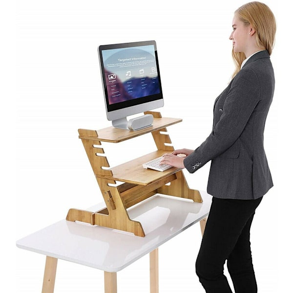 Justerbar Bambus Standing Desk Converter, 6-niveau Højdejustering, 26x18.1x18.9 tommer