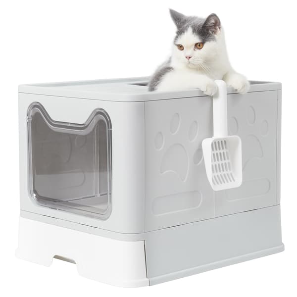 Kattekattetoilet, designet til frontindgang, foldbar og stor., GRÅ GRAY GRAY