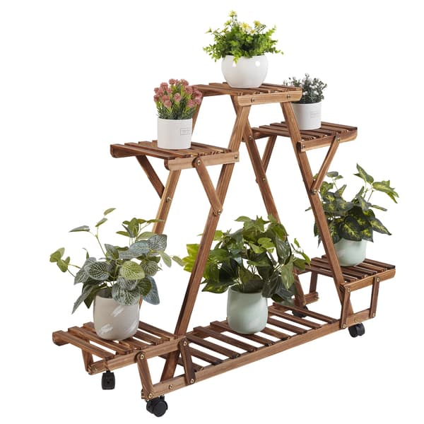 Växt Hylla, Triangulär Design, Kolsvart Trä, Guld