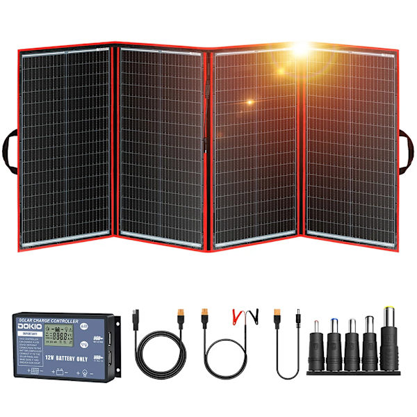 Dokio Bärbart Fällbart Solpanel, 200W Max Effekt, Monokristallint Material,300W solpanelset