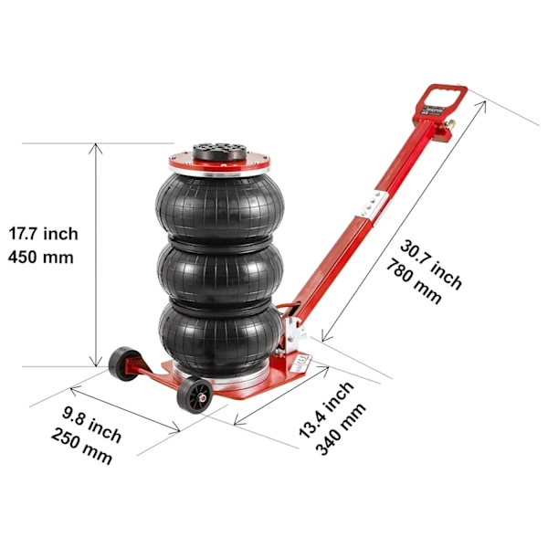 Pneumaattinen ilmajakki, 3 tonnin kapasiteetti, nopea nosto säädettävällä kahvalla.,3T Säädettävä punainen 3T Adjustable red 3T Adjustable red