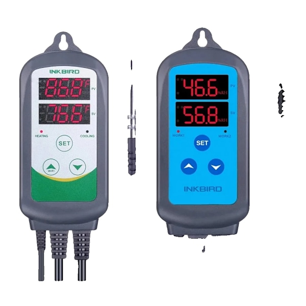 Digital Temperatur- og Fugtighedsregulator, Forudkablet, Dobbelt Trin EU socket